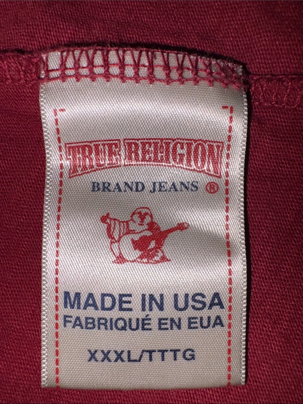 True Religion Red Long-Sleeve Henley with Black Logo XXXLsz